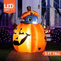 Joiedomi 5 Ft Halloween Inflatables Outdoor Decorations  Inflatable Halloween Decor Outdoor Blow Up Pumpkin For Yard  Animated Halloween Inflatable Cat On Pumpkin With Leds For Halloween Decorations