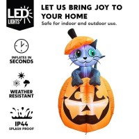 Joiedomi 5 Ft Halloween Inflatables Outdoor Decorations  Inflatable Halloween Decor Outdoor Blow Up Pumpkin For Yard  Animated Halloween Inflatable Cat On Pumpkin With Leds For Halloween Decorations