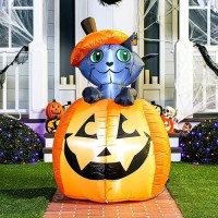 Joiedomi 5 Ft Halloween Inflatables Outdoor Decorations  Inflatable Halloween Decor Outdoor Blow Up Pumpkin For Yard  Animated Halloween Inflatable Cat On Pumpkin With Leds For Halloween Decorations