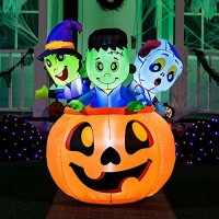 Joiedomi 5 Ft Tall Halloween Inflatable Three Characters On Pumpkin Inflatable Yard Decoration With Buildin Leds Blow Up Inflat