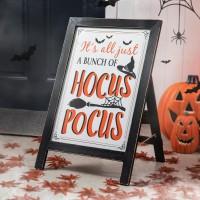 Glitzhome Decorative Halloween Aframe Free Standing Sign Slide In Wood Hocus Pocus Sign Welcome Sign For Halloween Rustic Hangi