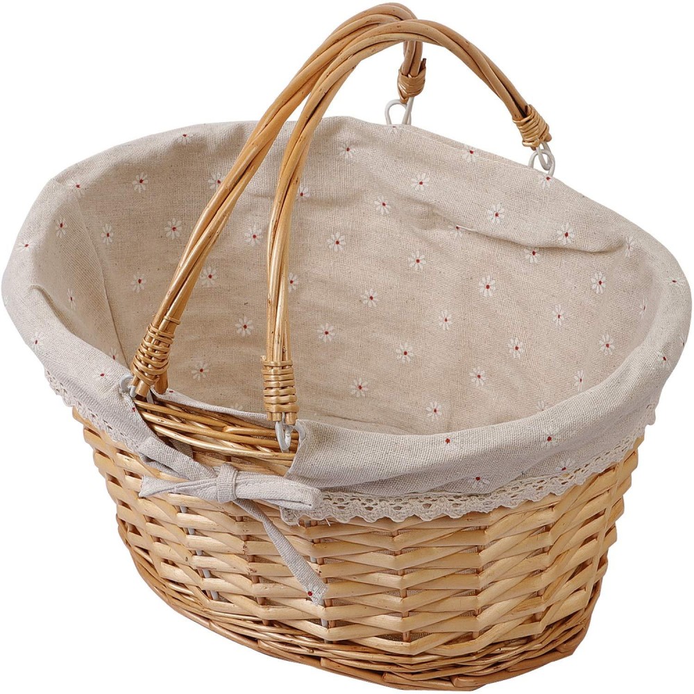 Kinjoek Wicker Woven Basket 14 X 11 X 67 Inch Multipurpose Willow Basket With Handle Premium Linen Cotton Cloth Lining For Sto