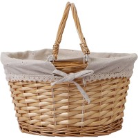 Kinjoek Wicker Woven Basket 14 X 11 X 67 Inch Multipurpose Willow Basket With Handle Premium Linen Cotton Cloth Lining For Sto