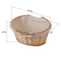 Kinjoek Wicker Woven Basket 14 X 11 X 67 Inch Multipurpose Willow Basket With Handle Premium Linen Cotton Cloth Lining For Sto