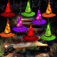 Mzd8391 Halloween Decorations Lighted Witch Hats 8Pcs Hanging Glowing Witch Hats 44Ft Halloween Outdoor Lights String With 8 Li