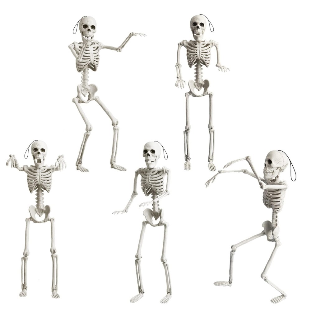 Okpow 5 Pack 16 Small Skeleton Halloween Decor Full Body Plastic Mini Skeleton Halloween Poseable Hanging Decorative Cute