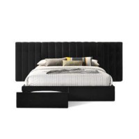 King Size Bed Velvet continuous spread Headboard with Footboard