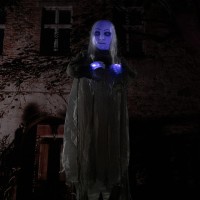 Hollyhome Animated Hanging Ghost With Glowing Head And Creepy Sounds Female Ghost Halloween Decorations Outdoor Haunted House Pr