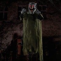 Hollyhome Animated Hanging Werewolf With Glowing Eyes And Creepy Howling Sound Halloween Decorations Outdoor Haunted House Prop