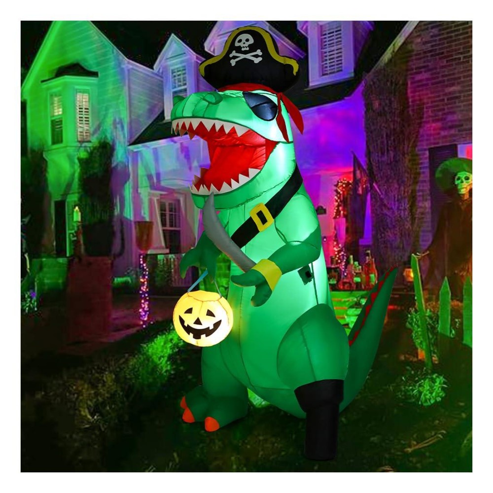 Goosh 7 Ft Tall Halloween Inflatables Outdoor Pirate Dinosaur Blow Up Yard Decoration With Led Lights Builtin For Holidaypart