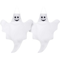 Skylety 2 Pcs 32 Inch Outdoor Halloween Ghost Decorations Tree Hanging Windsock White Flying Ghosts For Indoor Outdoor Tree Fron