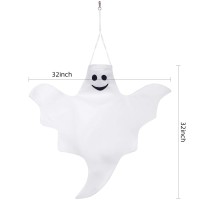 Skylety 2 Pcs 32 Inch Outdoor Halloween Ghost Decorations Tree Hanging Windsock White Flying Ghosts For Indoor Outdoor Tree Fron