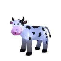 Trmesia 6Ft Christmas Inflatable Cow Decoration With Led Lights Indoor Outdoor Yard Lawn Cute Animal Spotted Milk Cow Holiday Bl