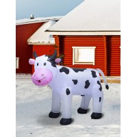 Trmesia 6Ft Christmas Inflatable Cow Decoration With Led Lights Indoor Outdoor Yard Lawn Cute Animal Spotted Milk Cow Holiday Bl