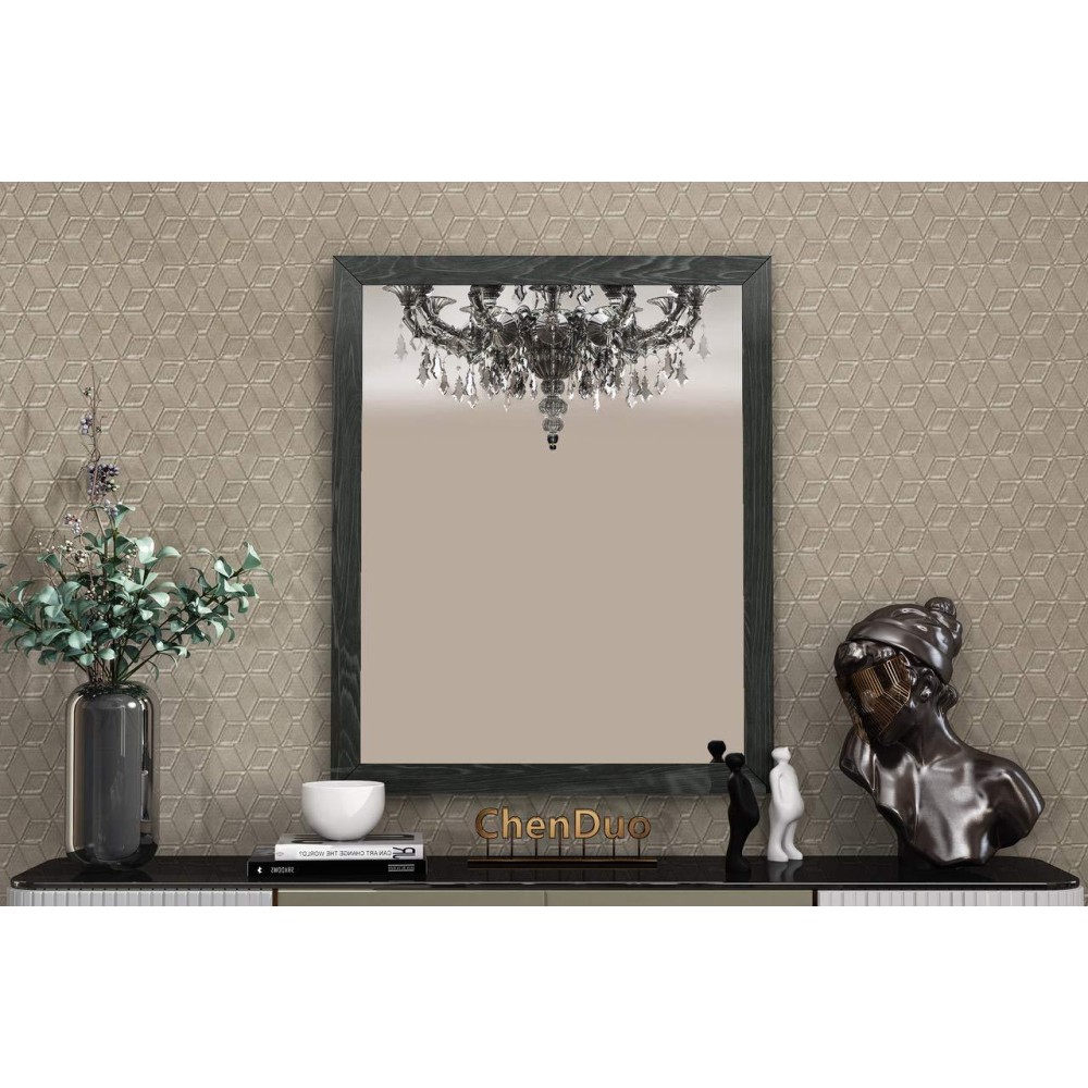 Homeroots Bathroom 36 X 1 X 44 Gloss Gray Glass Mirror