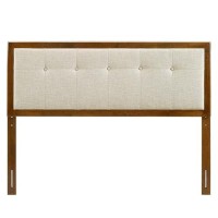 Modway Draper Tufted King Fabric And Wood Headboard In Walnut Beige