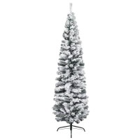vidaXL Slim Artificial Christmas Tree with Flocked Snow Home Living Room Office Garden Holiday Ornament Decor Xmas Decoration Gr