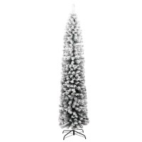 vidaXL Slim Artificial 7ft Christmas Tree with Flocked Snow Green PVC Indoor and Outdoor Festive Decoration Easy Assembly wi