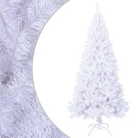 vidaXL 8ft Artificial Christmas Tree White PVC Material with Thick Realistic Branches Stand Included Suitable for Indoor O