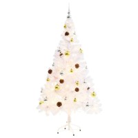 vidaXL PreDecorated Artificial Christmas Tree with Baubles and LEDs White 5 ft WeatherResistant IndoorOutdoor Use Multi