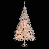 vidaXL PreDecorated Artificial Christmas Tree with Baubles and LEDs White 5 ft WeatherResistant IndoorOutdoor Use Multi