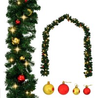 vidaXL Christmas Garland with Baubles and LED Lights Green 656 PVC 321509