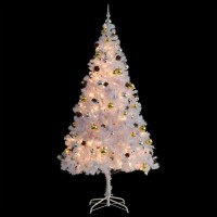 vidaXL Artificial Christmas Tree with Baubles and LEDs White 827 321504