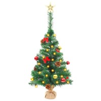 vidaXL Green Artificial Christmas Tree with Ornaments Includes 20 EnergyEfficient LED Lights and Wooden Base Indoor and Out
