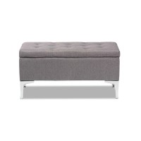 Baxton Studio Mabel Modern and Contemporary Transitional Grey Fabric Upholstered and Silver Finished Metal Storage Ottoman