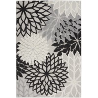 Nourison Aloha Indooroutdoor Black White 6 X 9 Area Rug Tropical Botanical Easy Cleaning Non Shedding Bed Room Living Ro