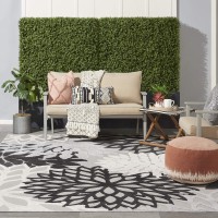 Nourison Aloha Indooroutdoor Black White 7 X 10 Area Rug Tropical Botanical Easy Cleaning Non Shedding Bed Room Living R