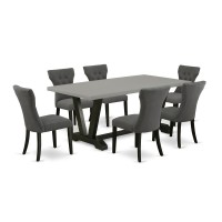 East West Furniture V697Ga6507 7Piece Dining Room Table Set 6 Dining Chairs and Small a Rectangular Table Hardwood Structu
