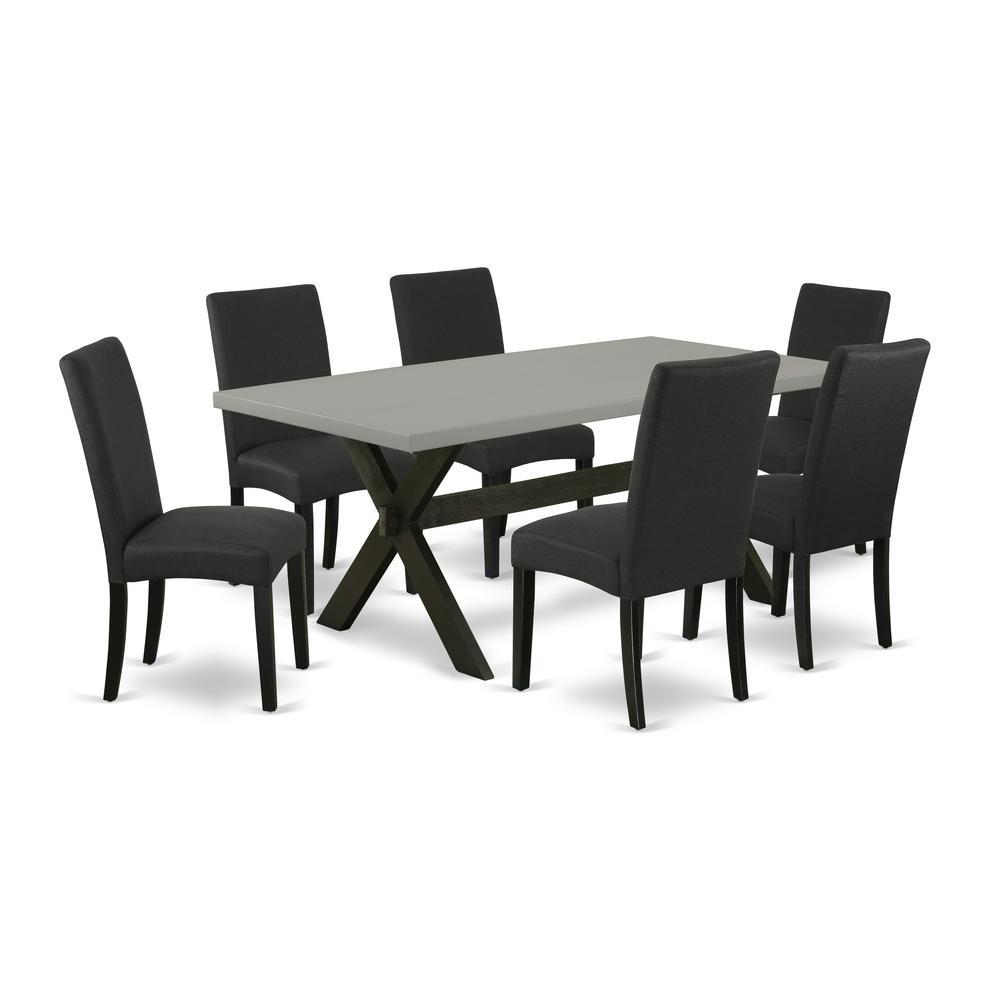 East West Furniture X697DR1247 7Piece Dining Room Table Set 6 Parson Chairs and Table Hardwood Frame