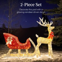 Best Choice Products Lighted Christmas 4Ft Reindeer Sleigh Outdoor Yard Decoration Set W 205 Led Lights Stakes Zip Ties G