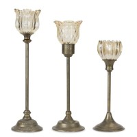 Contemporary Home Living Set of 3 Clear and Gold Vintage Styled Candle Holder 24