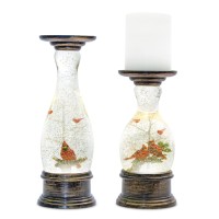 Cardinal Snowglobe Candle Holder Set of 2