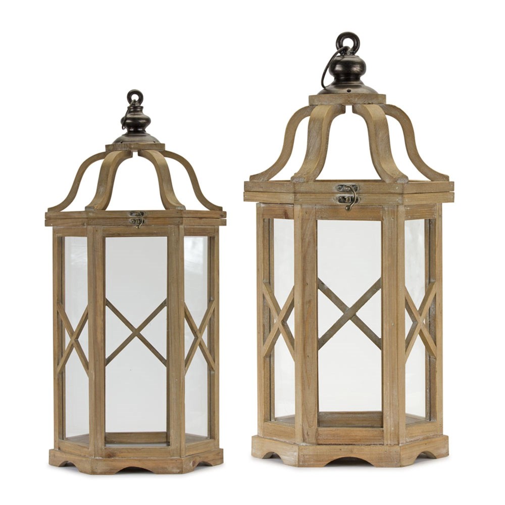 Wood And Metal Lantern Set Of 2