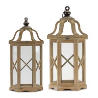 Wood And Metal Lantern Set Of 2