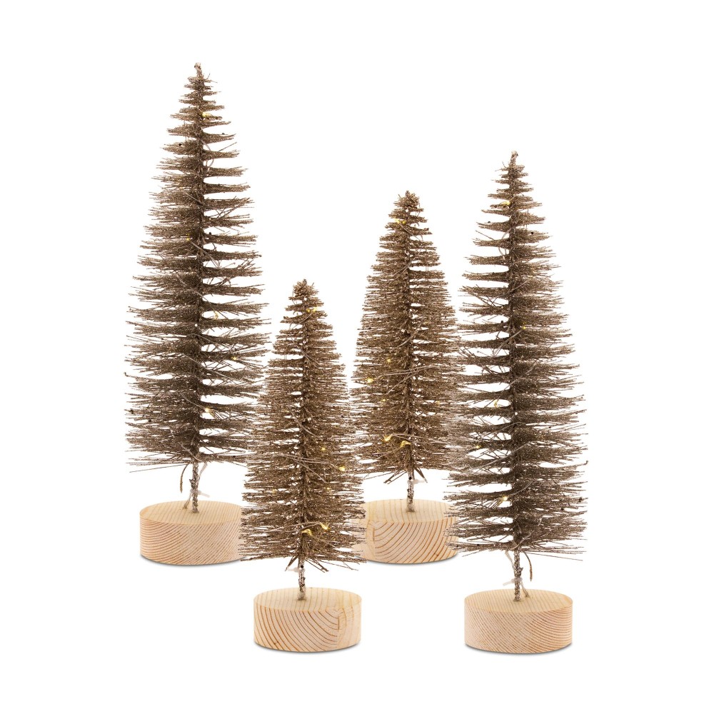 Bottle Brush Tree w LED Lights Set of 4