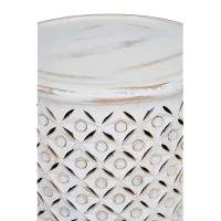 Jofran Inc. Decker Distressed Hardwood Global Drum End Table, Antique White, Medium 19