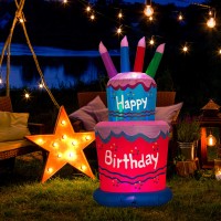 Trmesia 6Ft Happy Birthday Inflatable Cake Decoration Birthday Cake Blow Up Outdoor Yard Decorations Halloween Birthday Party B