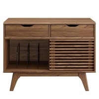 Modway Render Mid-Century Modern Vinyl Record Storage Display Cabinet, 37 Inch, Walnut