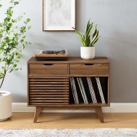 Modway Render Mid-Century Modern Vinyl Record Storage Display Cabinet, 37 Inch, Walnut