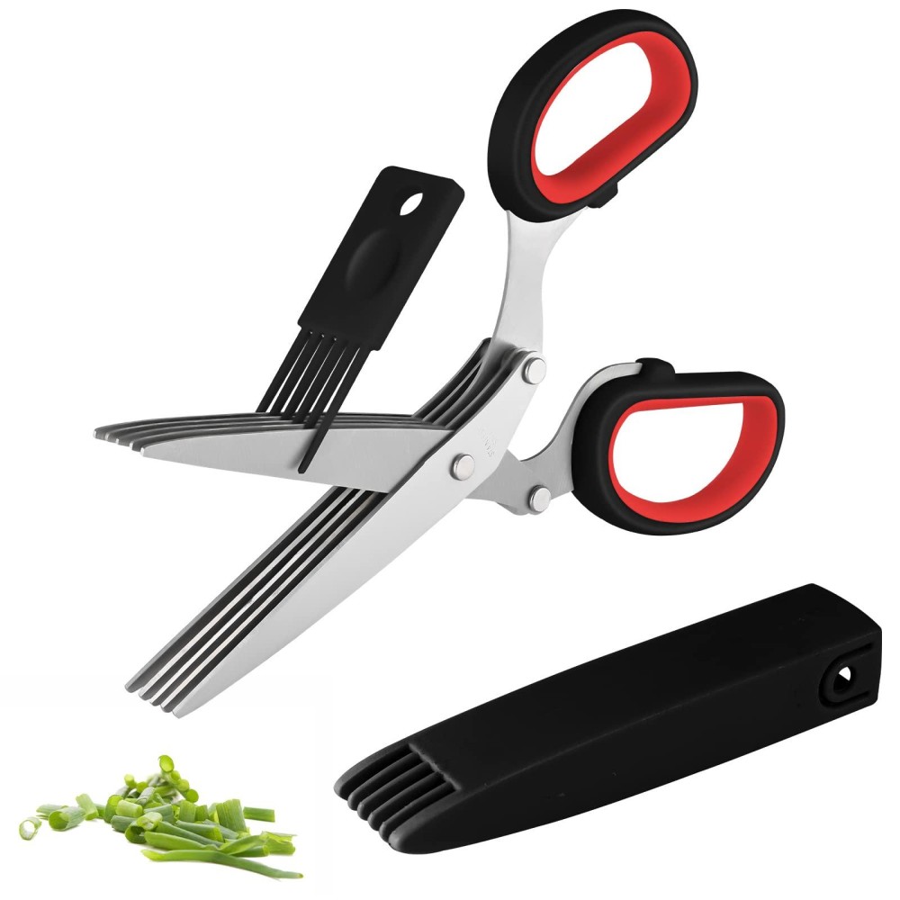 Joyoldelf Gourmet Herb Scissors Set Master Culinary Multipurpose Cutting Shears With Stainless Steel 5 Blades Safety Cover An