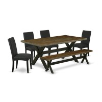East West Furniture X677DR1246 6Pc Dinette Set 4 Dining Chairs with Black Linen Fabric Seat and Stylish Chair Back Rectangu
