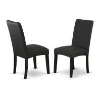 East West Furniture X676DR1247 7Pc Modern Dining Table Set 6 Dining Padded Chairs with Black Linen Fabric Seat and Stylish Ch