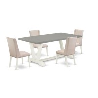 East West Furniture V097FL2015 5Piece Awesome Dining Set an Excellent Cement Color Kitchen Table Top and 4 Lovely Linen Fabric