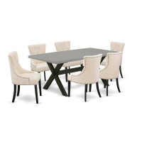 East West Furniture X697FR1027 7Pc Dinette Room Set 6 Kitchen Chairs and 1 Modern Rectangular Cement Kitchen Dining Table To