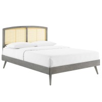 Modway Sierra Cane and Wood Full Platform Bed with Splayed Legs in Gray