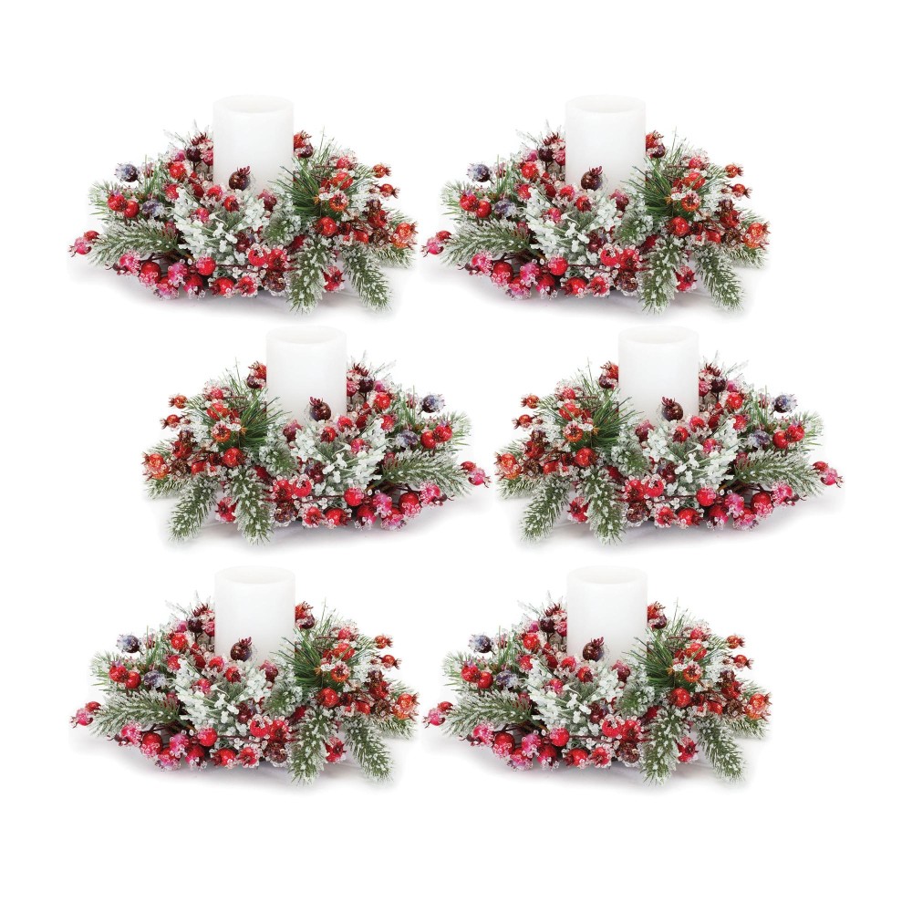 Iced Pine and Berry Candle Ring Set of 6